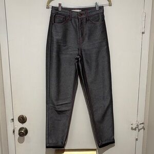 Topshop Silver Metallic Jeans with Pink Stitching